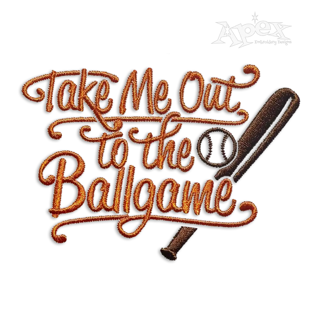Take Me Out to the Baseball Ballgame Machine Embroidery Design Bat