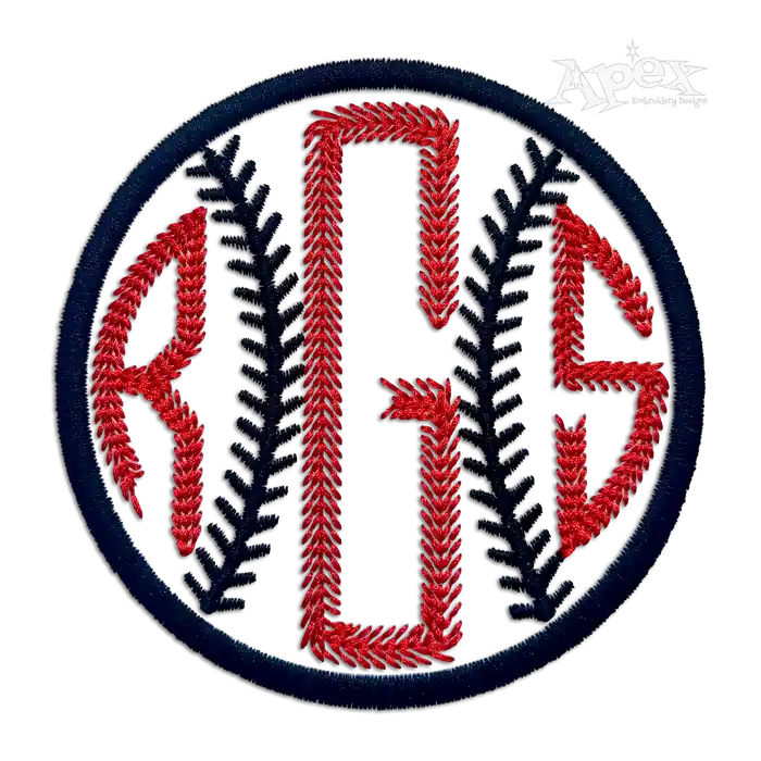 Baseball Virgule Stitches Circle Round Embroidery Font Sample Frame