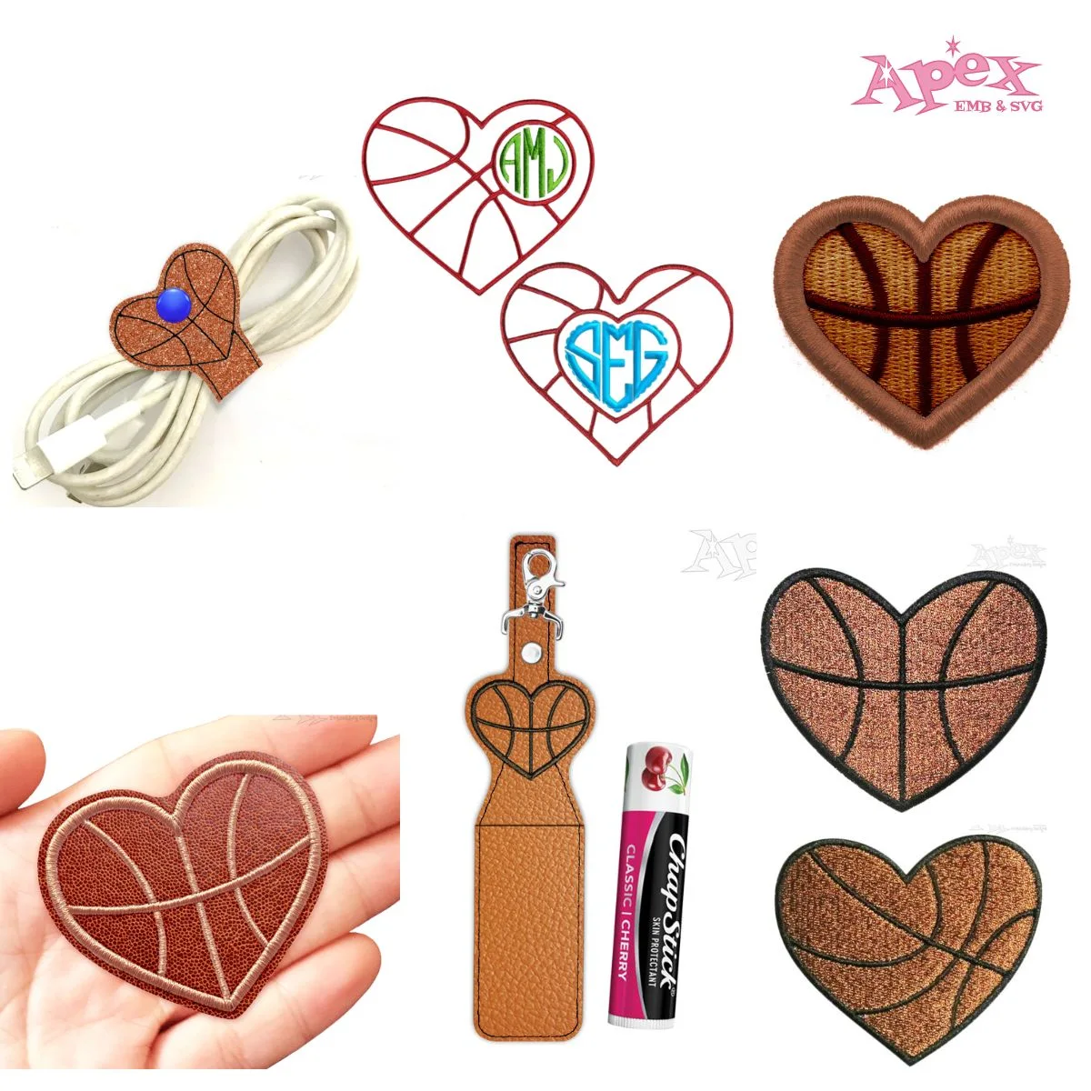 Basketball Heart Embroidery Designs — ITH Keychains, Feltie & 3D Puff Bundle