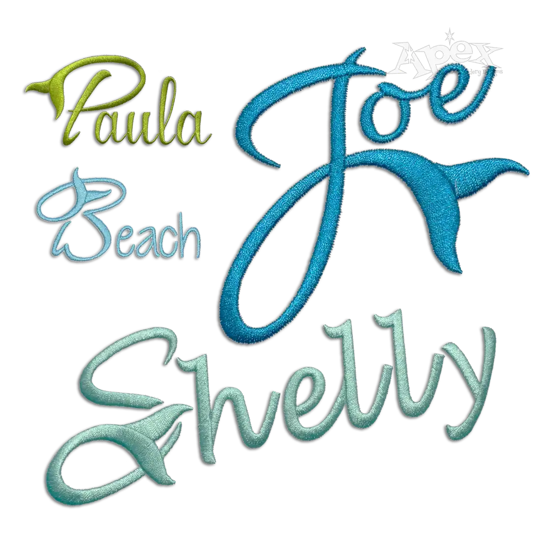 Ocean Fin Tail Letters Machine Embroidery Font - Apex