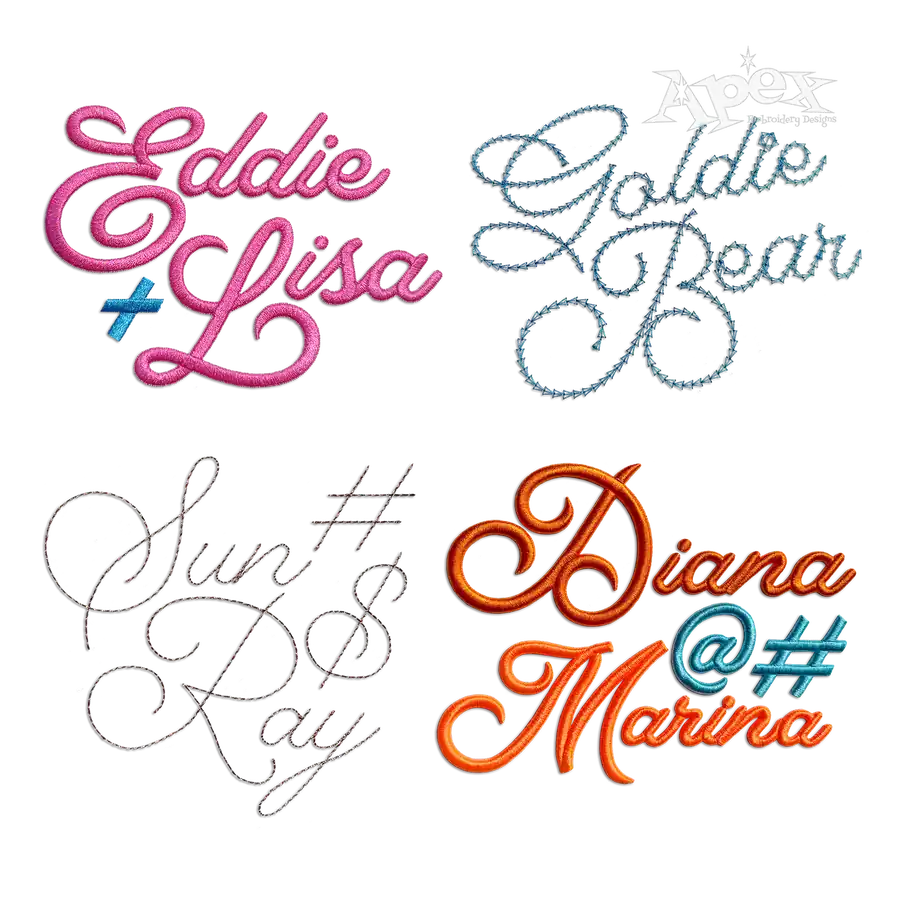 Bernard Script Regular 3D Puff Chain Stitch Embroidery Font Bundle Apex All