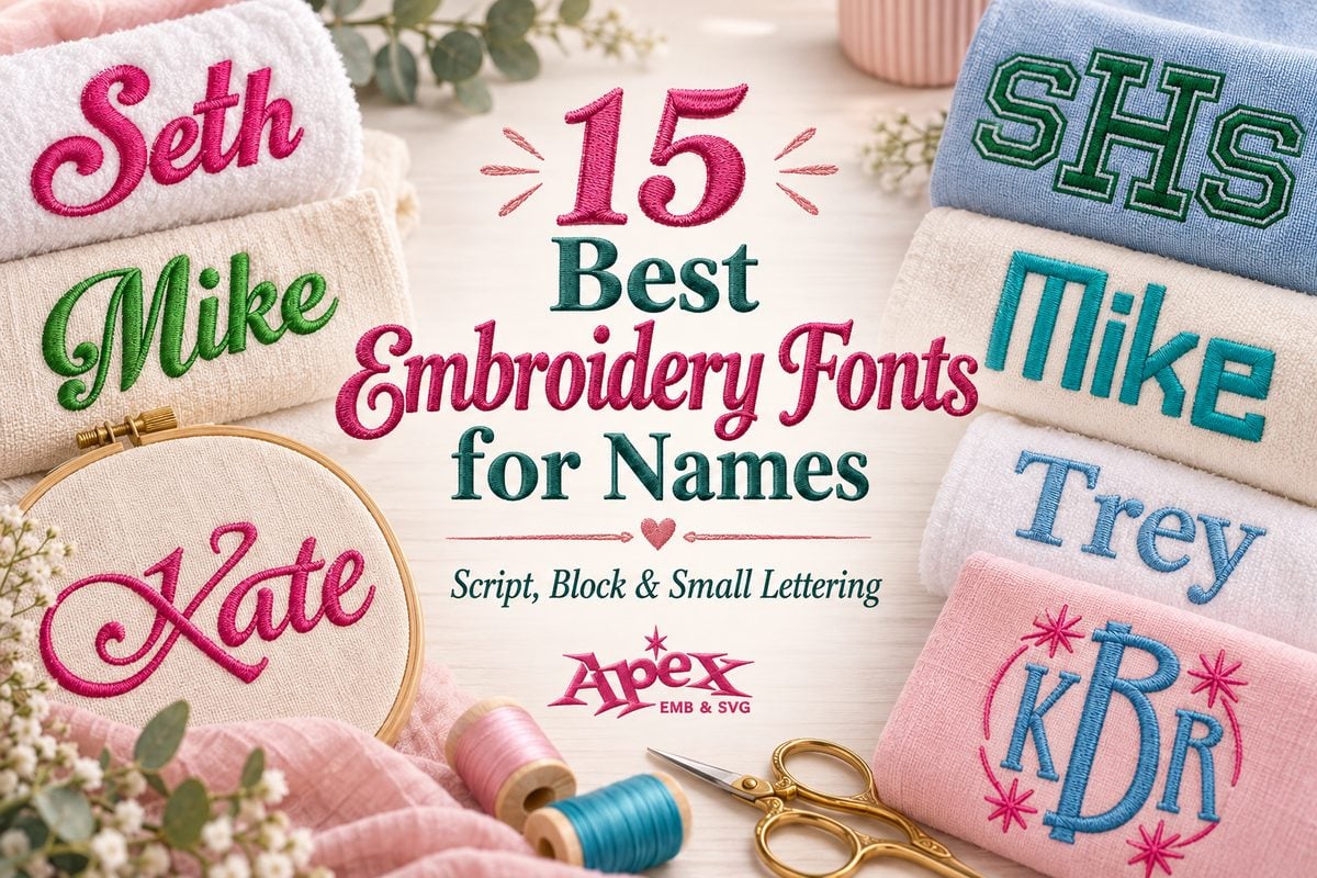 Best embroidery fonts for names in script, block and small lettering styles