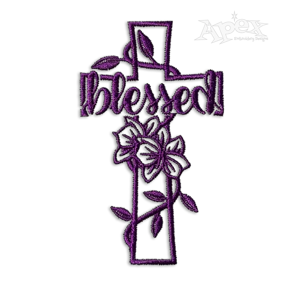 Flowers Blessed Cross Religious Machine Embroidery Designs