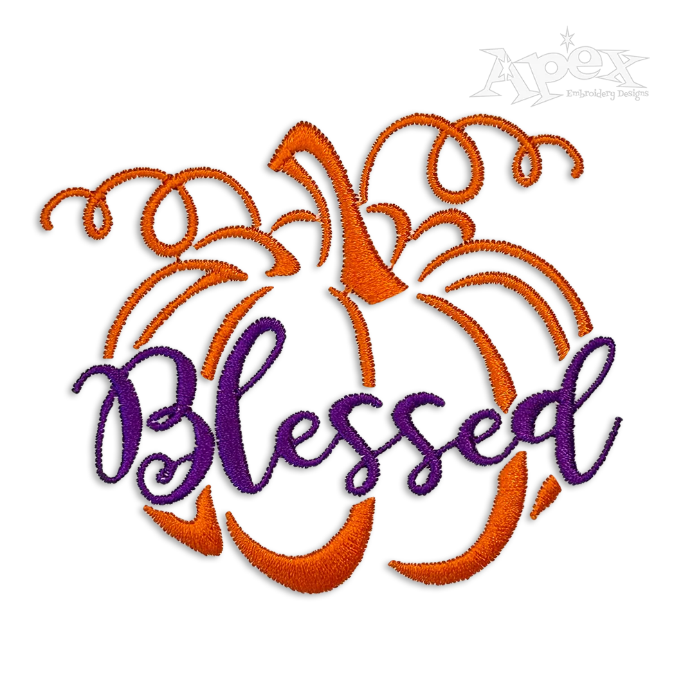 Blessed Word Art Pumpkin Machine Embroidery Design by Apex