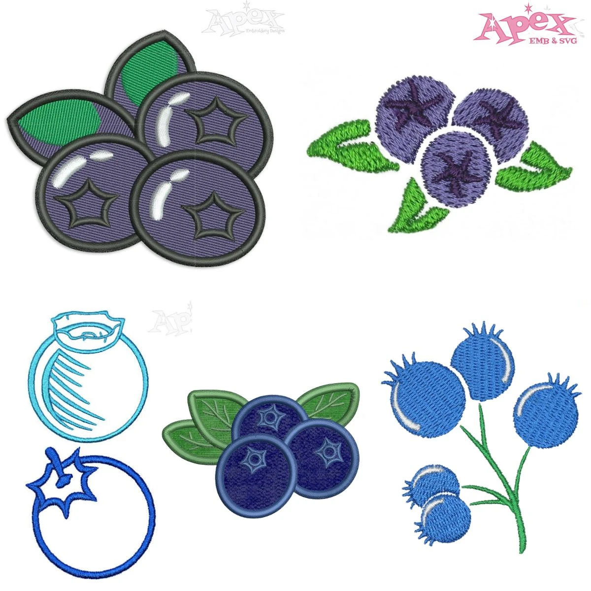 Blueberry Embroidery Designs Bundle