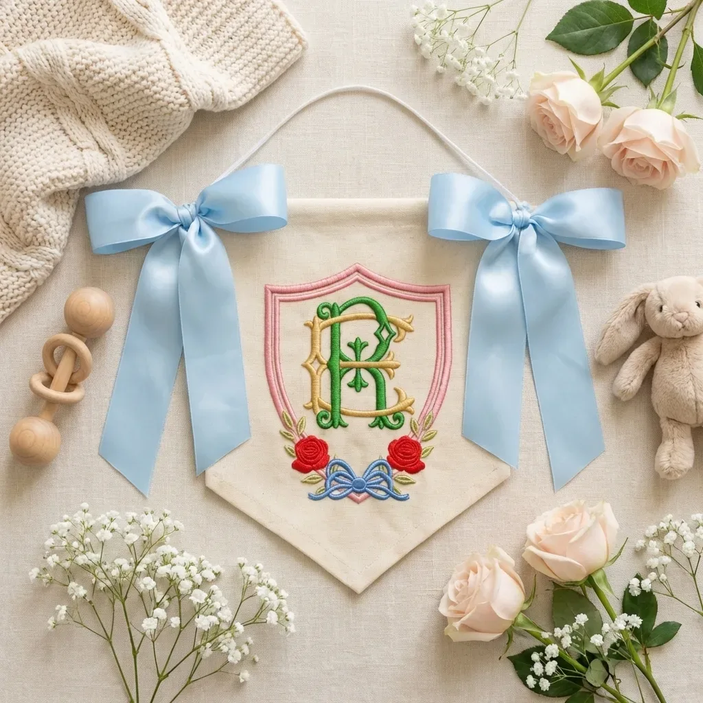 Bow Banner Crest Monogram Frame Design Bundle Baby Newborn gift