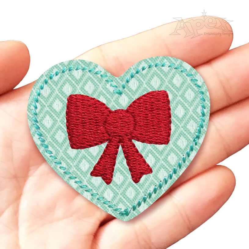 Bow Heart Feltie ITH Embroidery Design