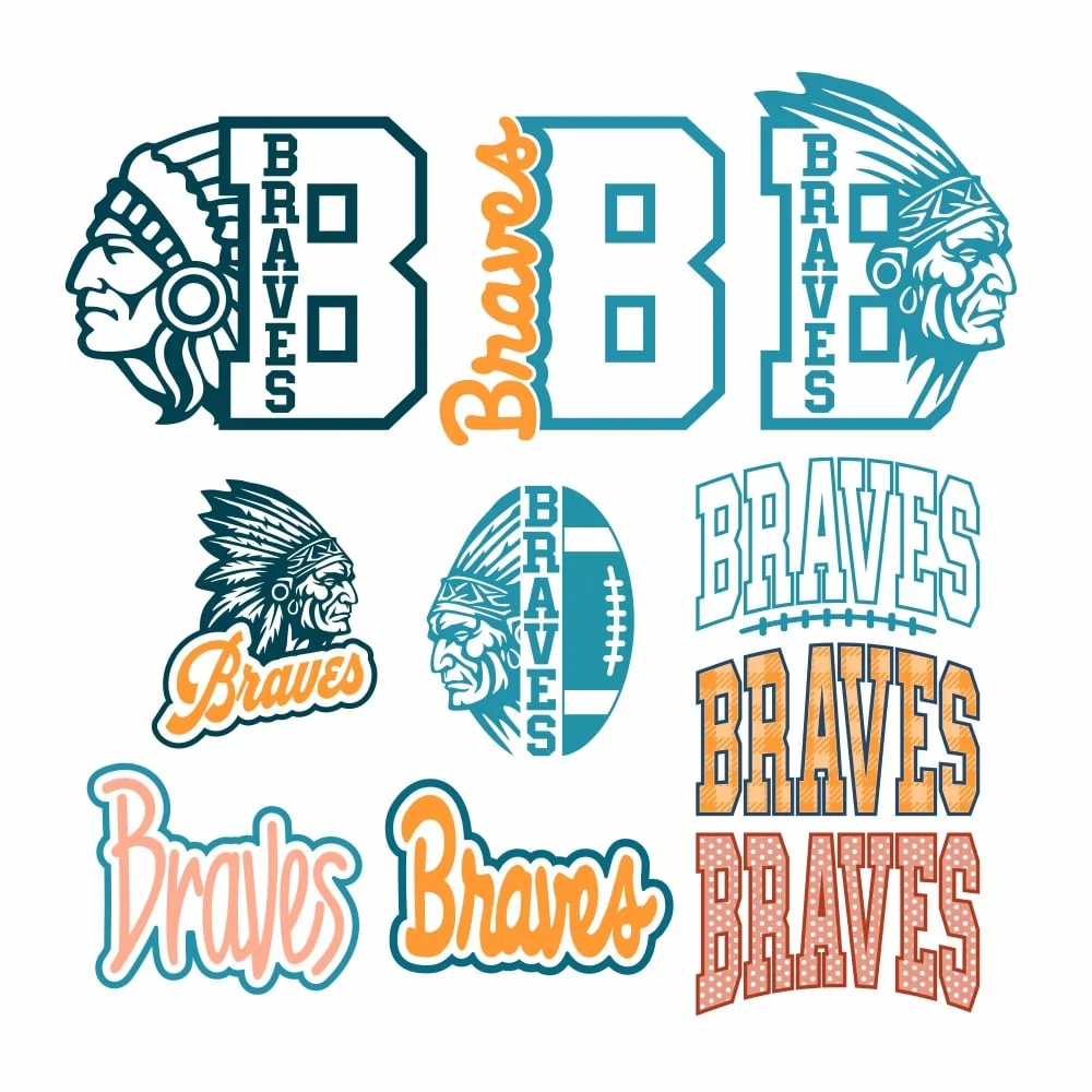 Braves School Mascot Sports Spirit Bundle Vector SVG PNG Design All