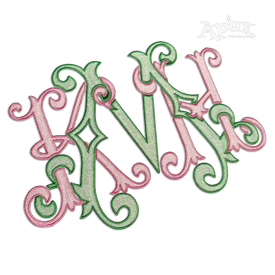 Bresia 3-letter Interlocking Monogram Machine Embroidery by Apex fill