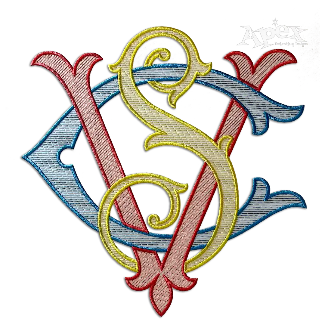 Bodacious 3-letter Interlocking Monogram Machine Embroidery by Apex Large