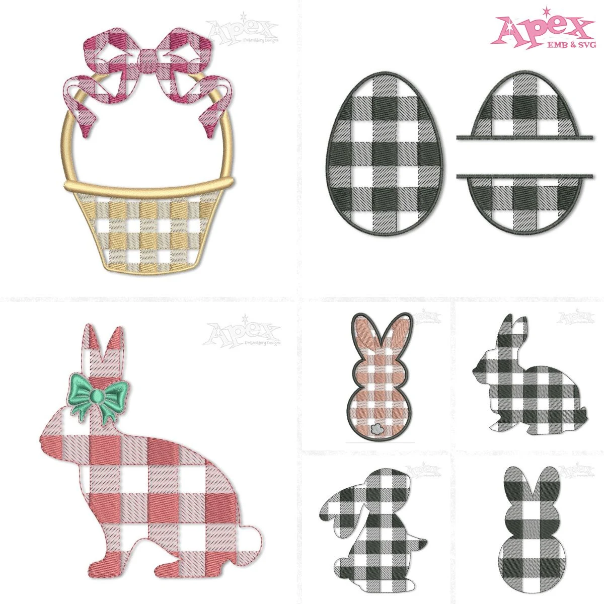 Buffalo Plaid Easter Bunny Embroidery Designs Bundle thumbnail