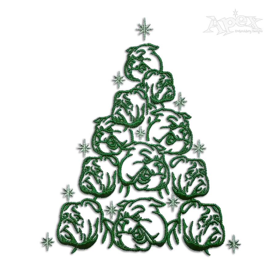 Bulldog dog Christmas Tree Machine Embroidery Design by Apex