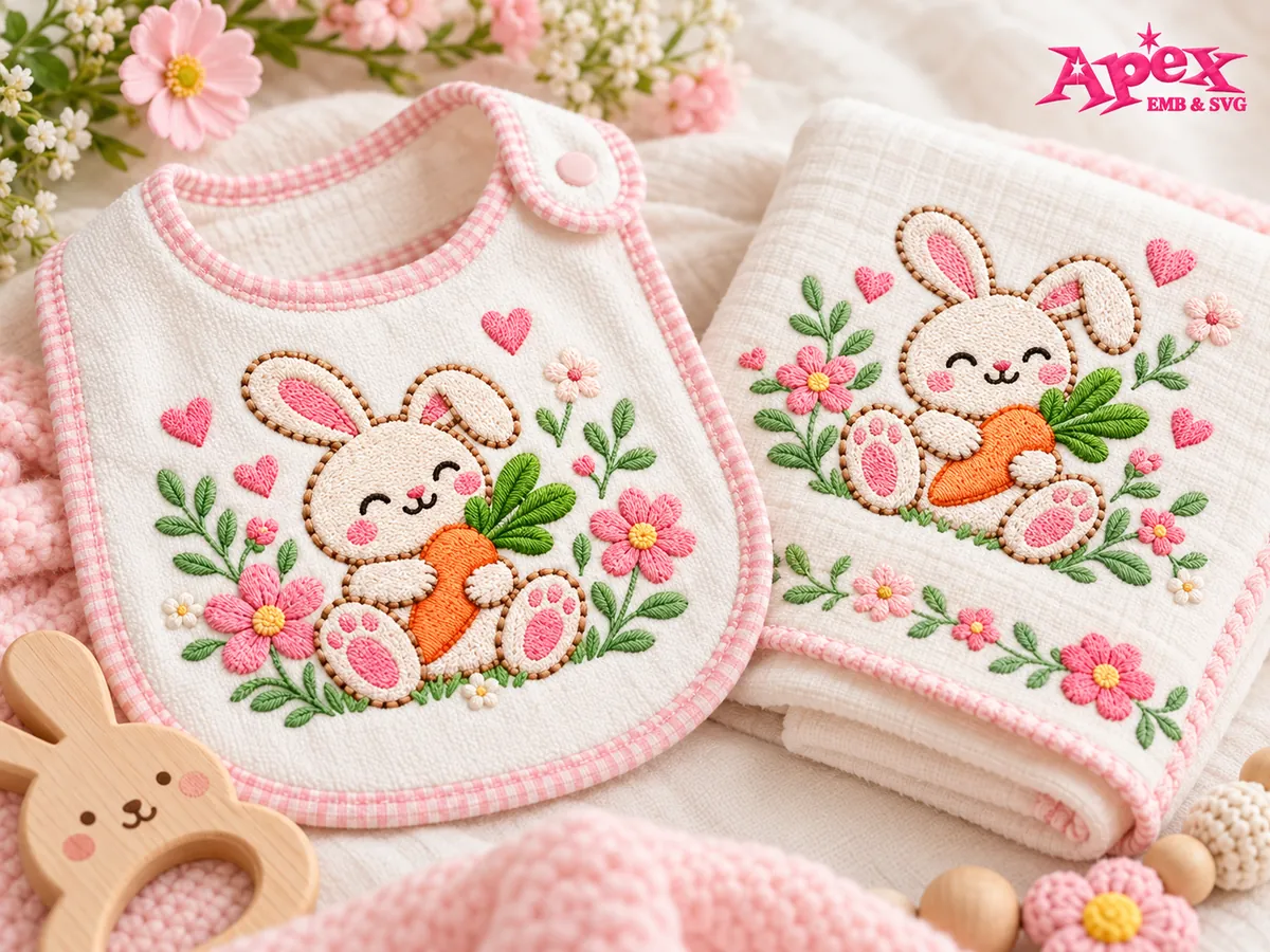 Bunny Baby Embroidery Designs for Bibs and Blankets