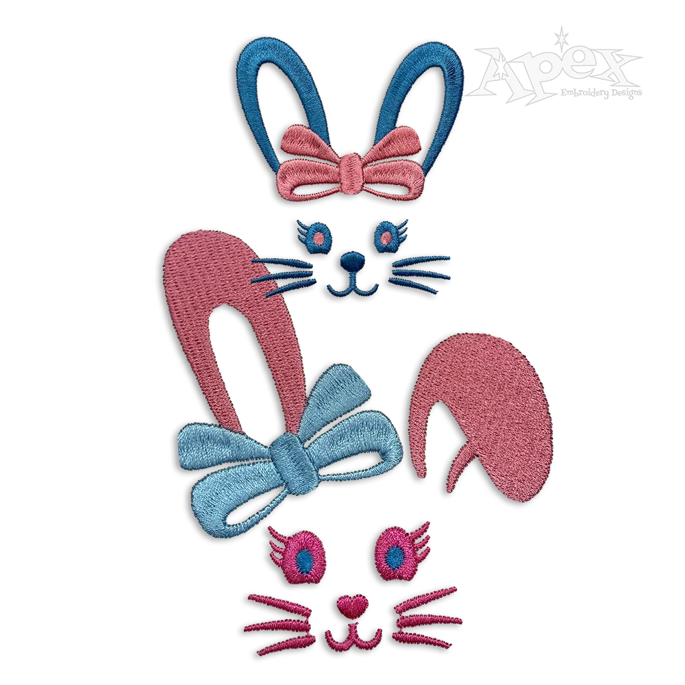 Easter Bunny Face with Bow Machine Embroidery Design - Apex all