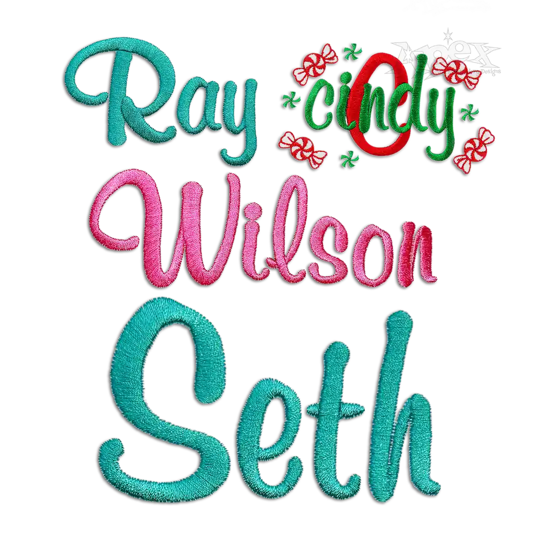 Casual Embroidery Font with Candy Christmas Designs All