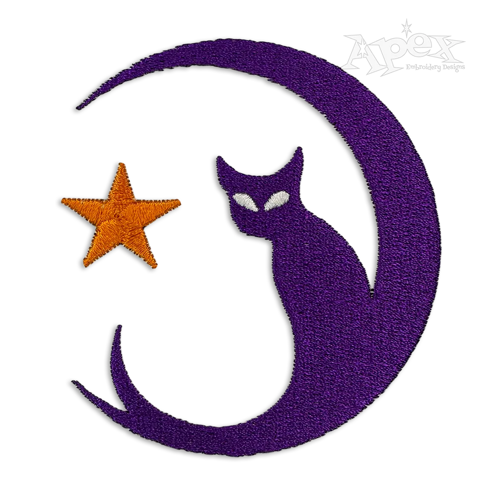 Cat and Crescent Moon Machine Embroidery Design by Apex