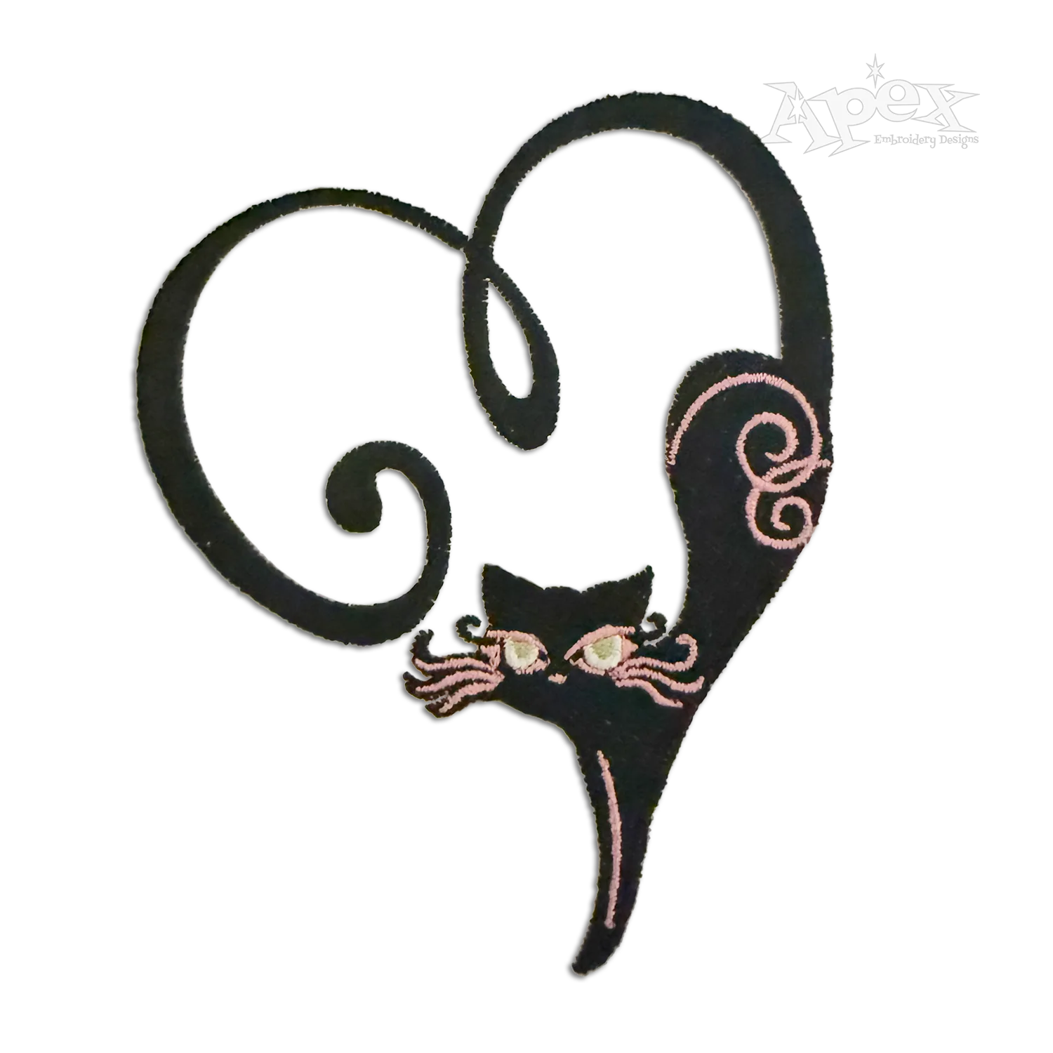 Cat Heart Machine Embroidery Design by Apex Digitized