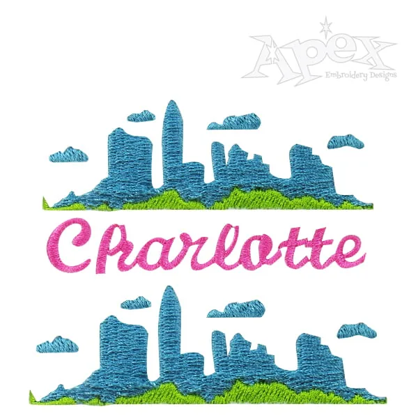 Charlotte City Skyline Embroidery Design