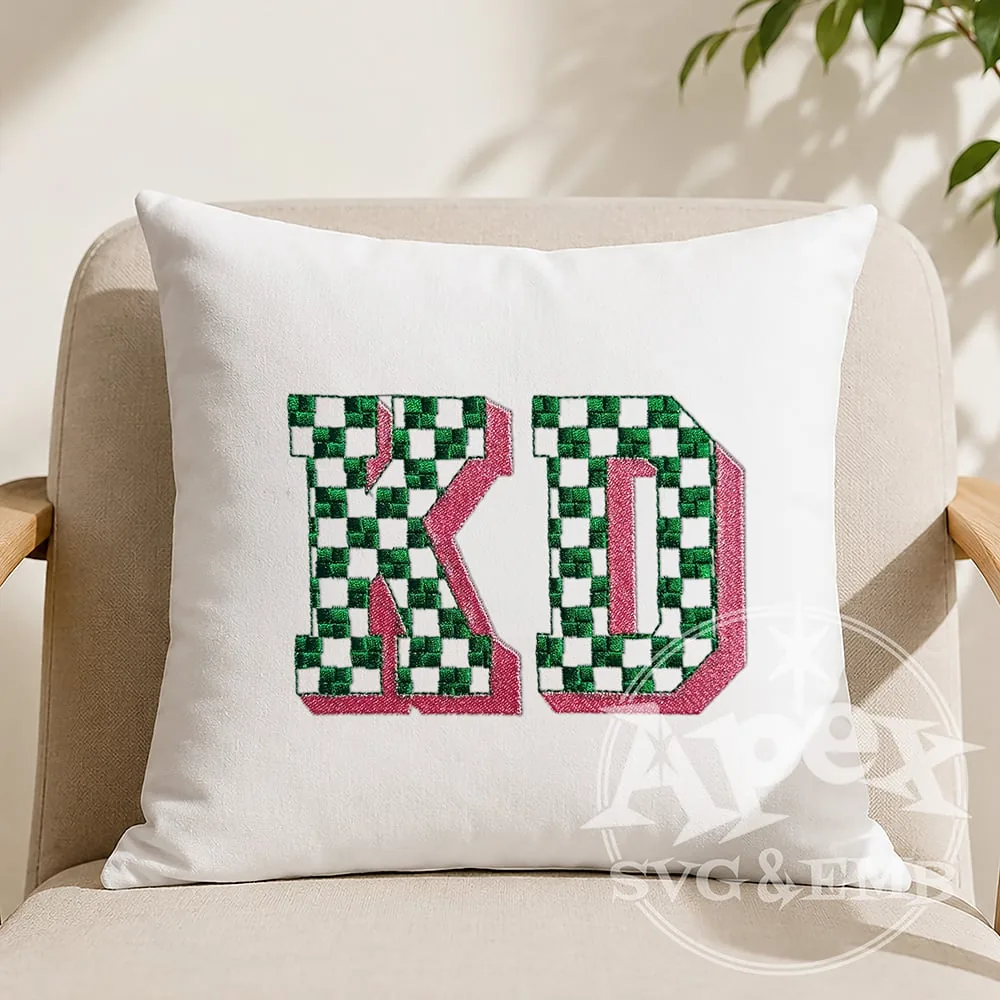 Checker Block 3-Color Letters Embroidery Font