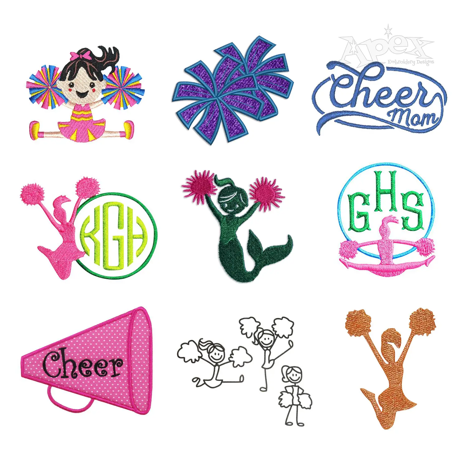 Cheerleading Cheerleader Bundle Machine Embroidery by Apex Designs All