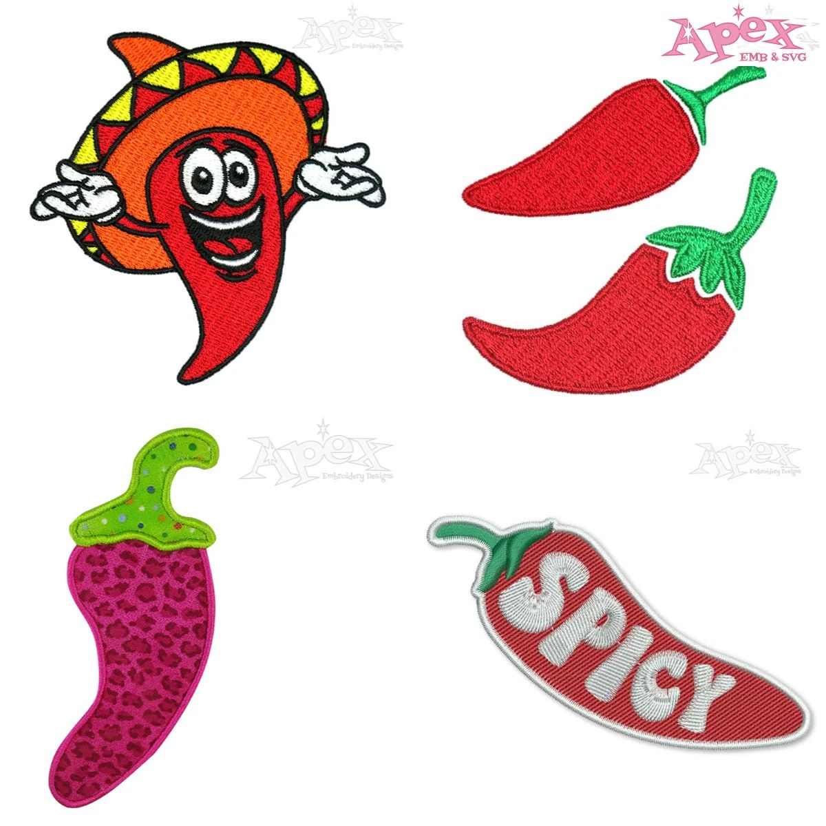 Chili Pepper Embroidery Designs Bundle
