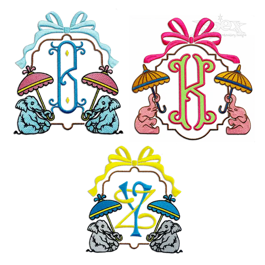 Chinoiserie Elephant Umbrella Machine Embroidery Designs by Apex All