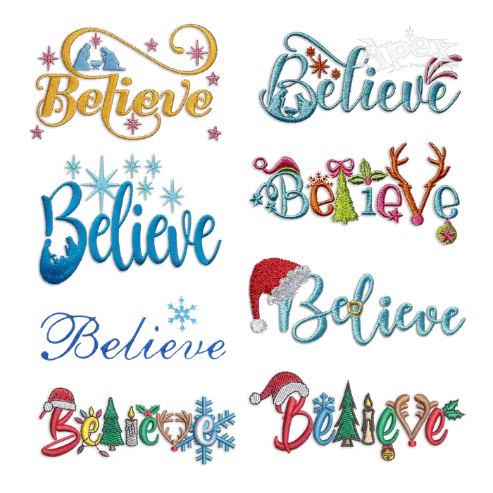 Christmas Believe Word Art Machine Embroidery Designs by Apex All