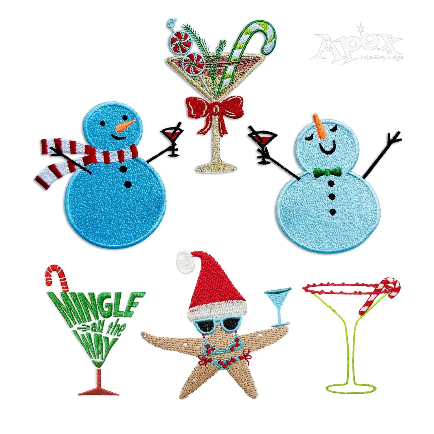 Christmas Cocktail Machine Embroidery Designs Digitized by Apex all