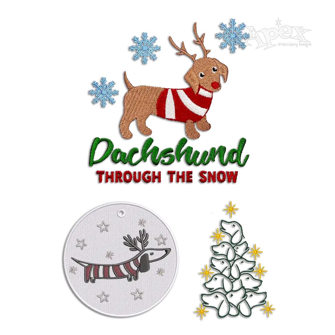 Christmas Tree Dachshund Through the Snow Embroidery Apex