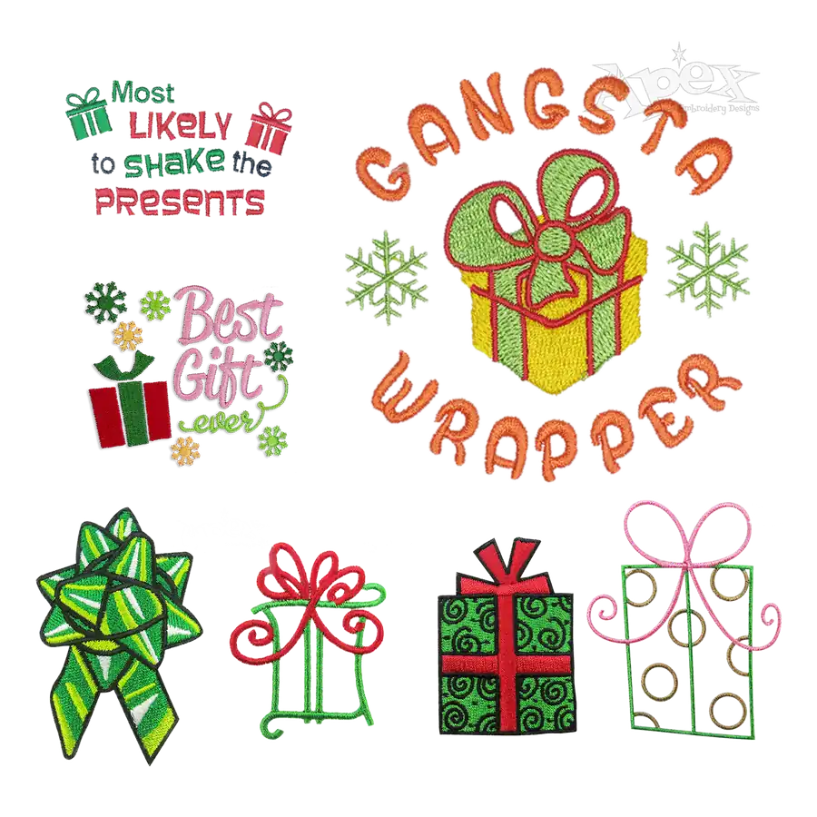 Christmas Gift Present Machine Embroidery Designs Digitized by Apex All