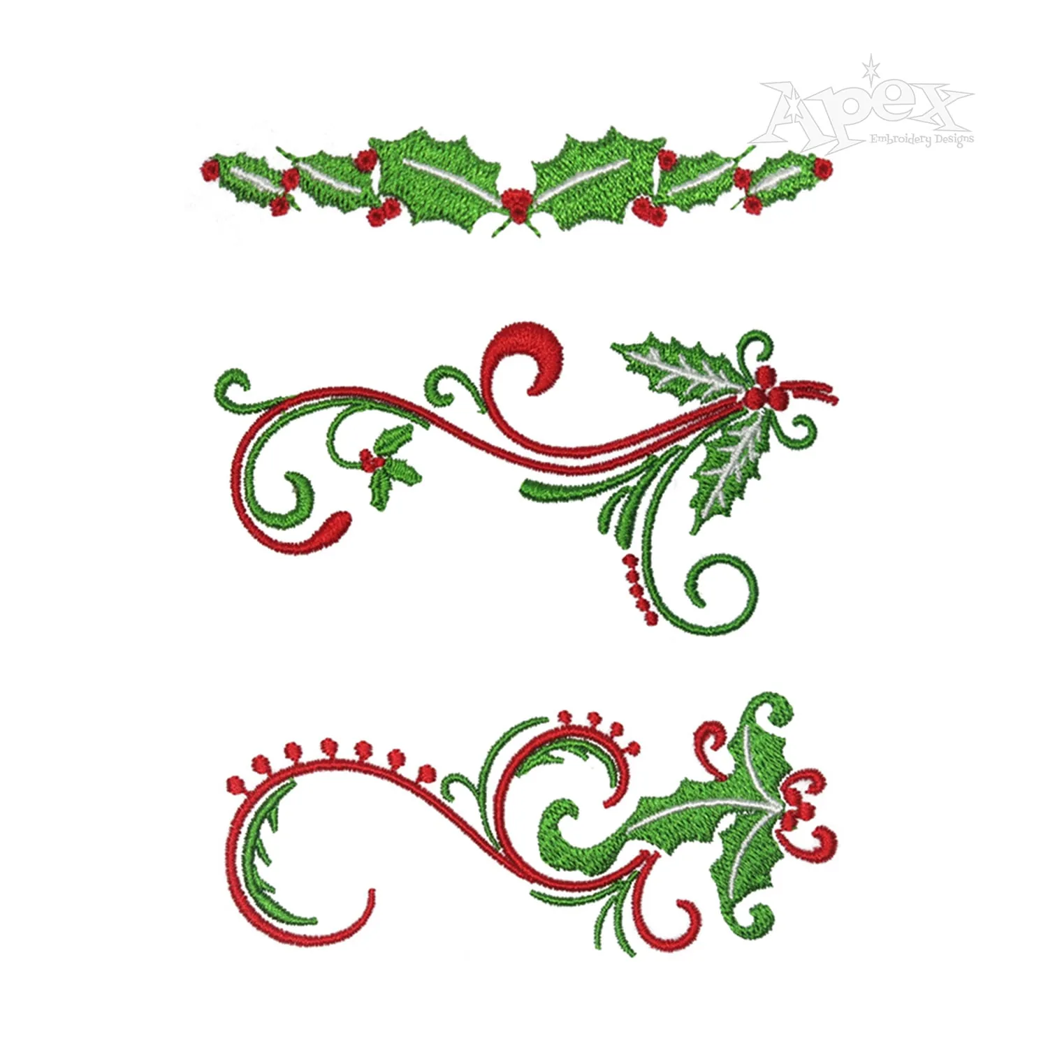 Christmas Holly Border Accent Machine Embroidery Designs by Apex All