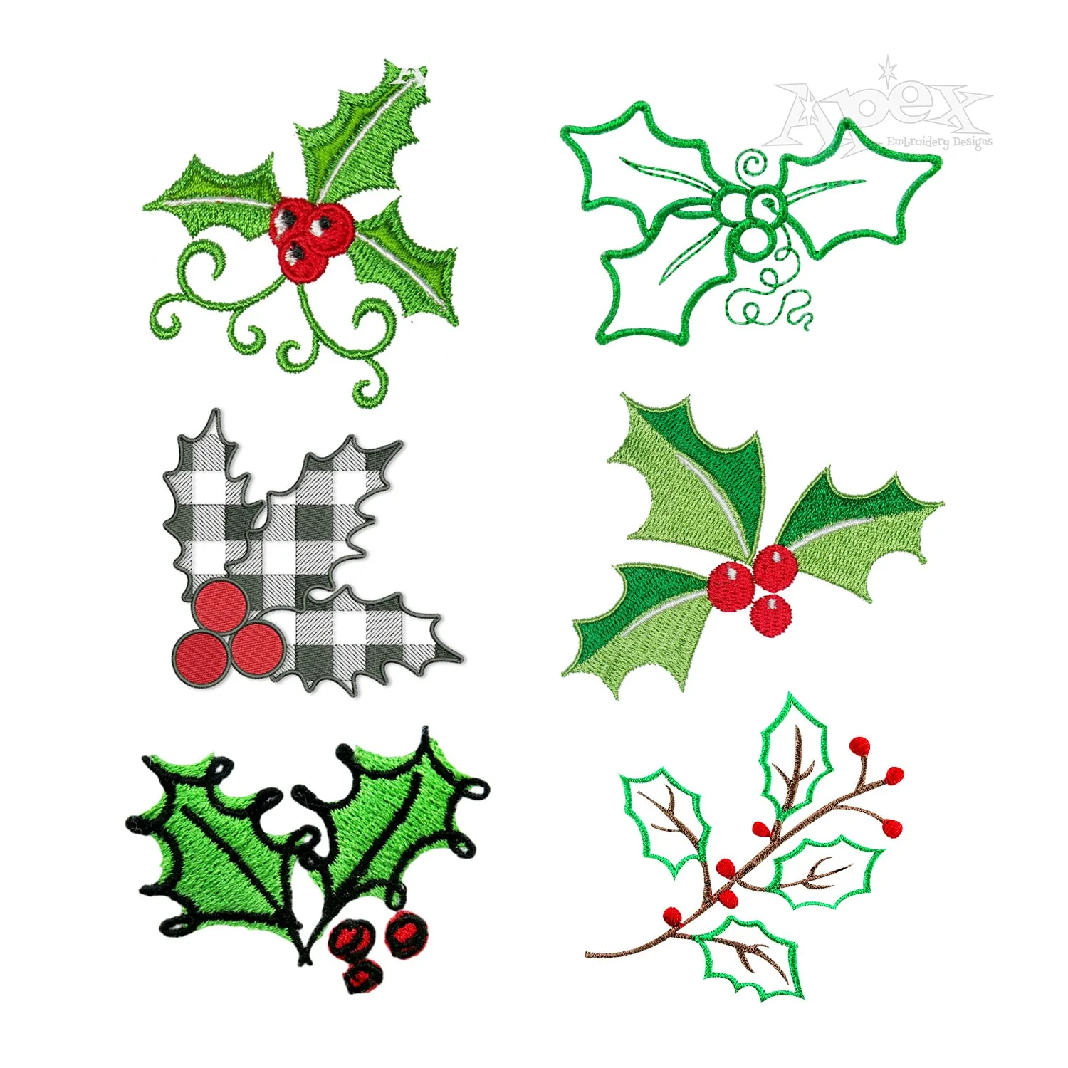 Christmas Holly Machine Embroidery Designs Digitized by Apex All