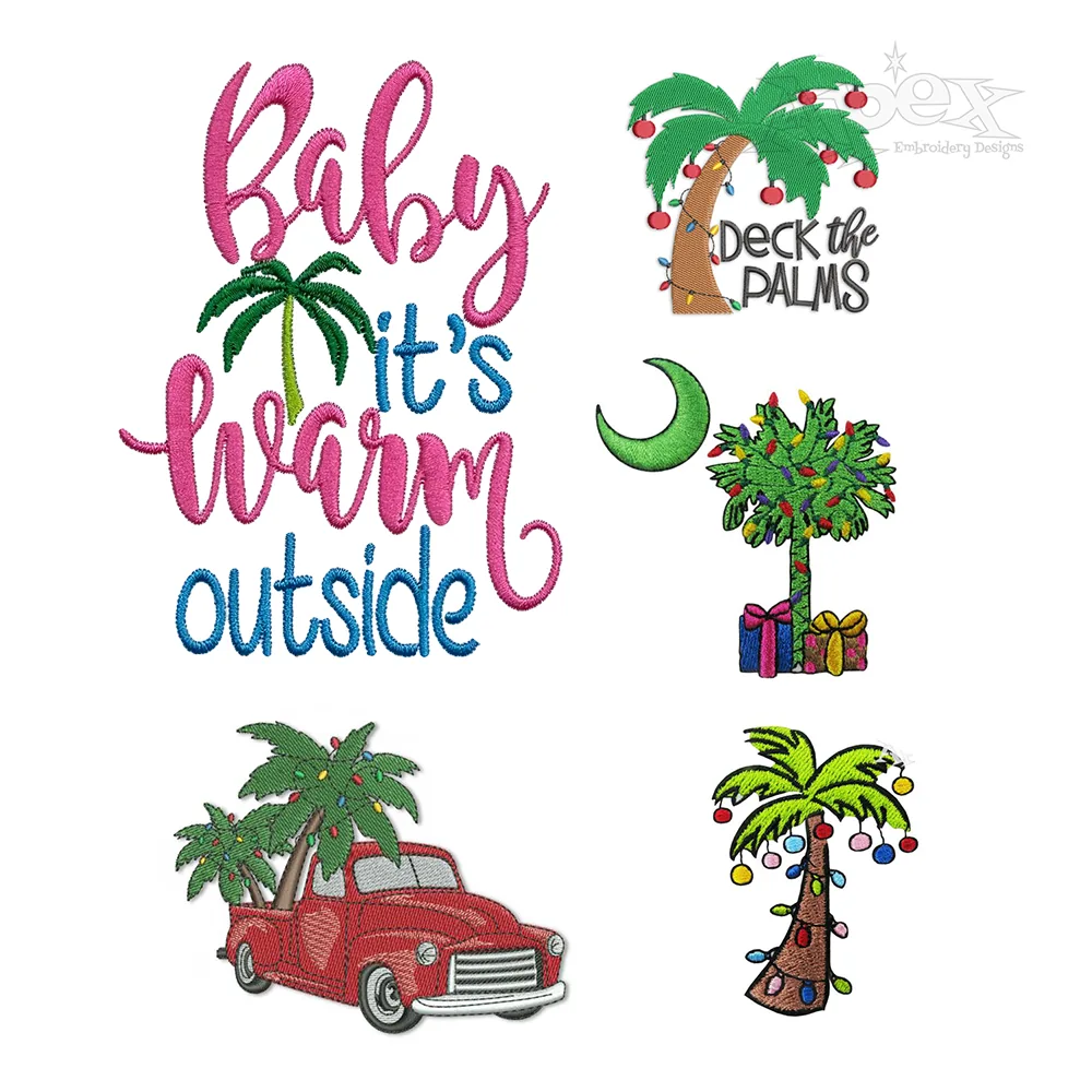 Christmas Palm Tree Tropical Holiday Pack Embroidery by Apex