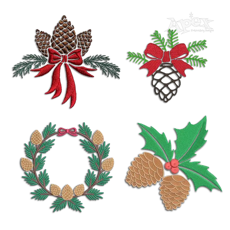 Christmas Pinecone Wreath Machine Embroidery Design - Apex All