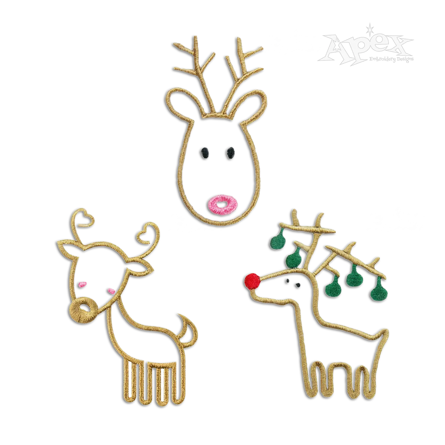 Christmas Reindeer Line Art Machine Embroidery Designs by Apex all
