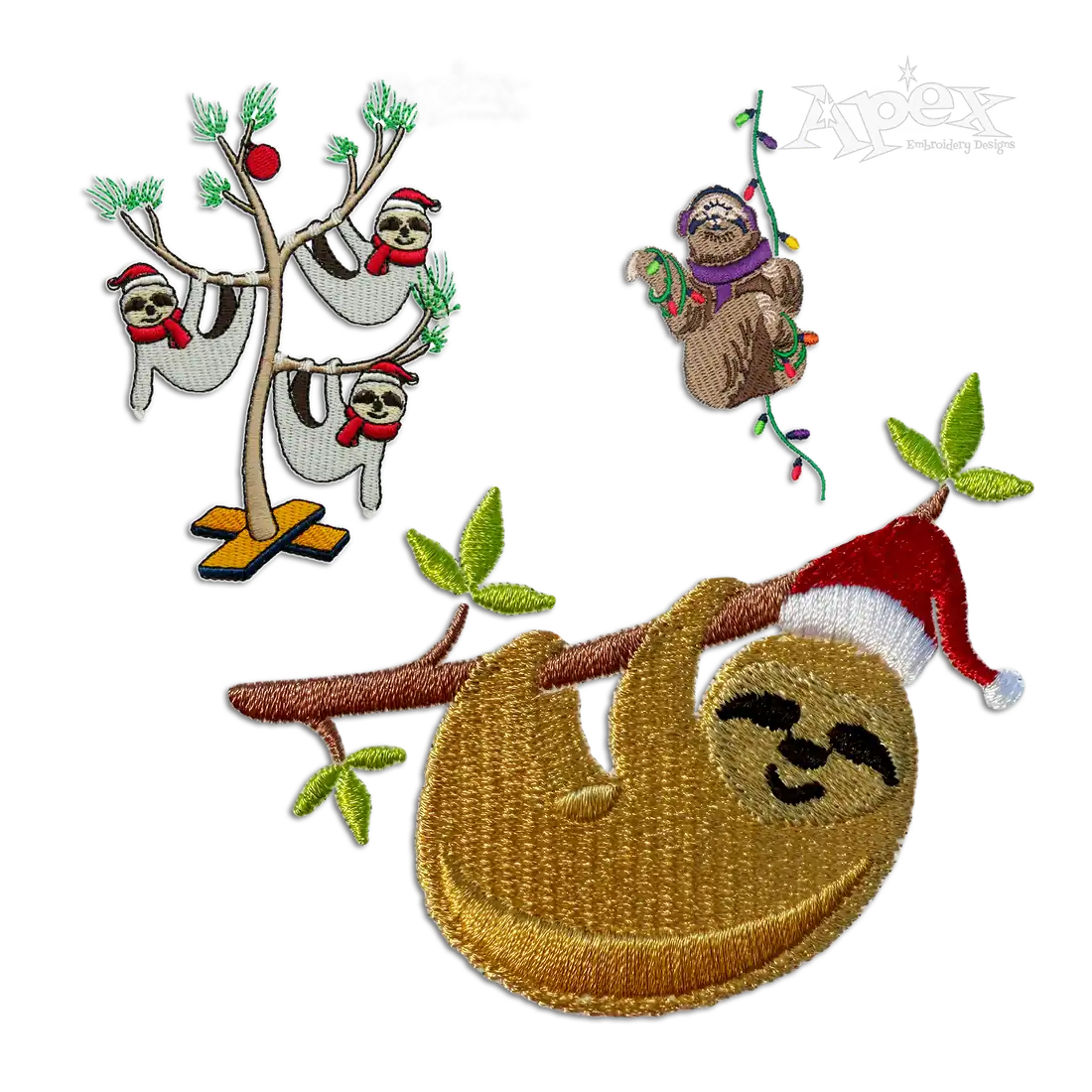Christmas Sloth Bundle Machine Embroidery Designs by Apex All