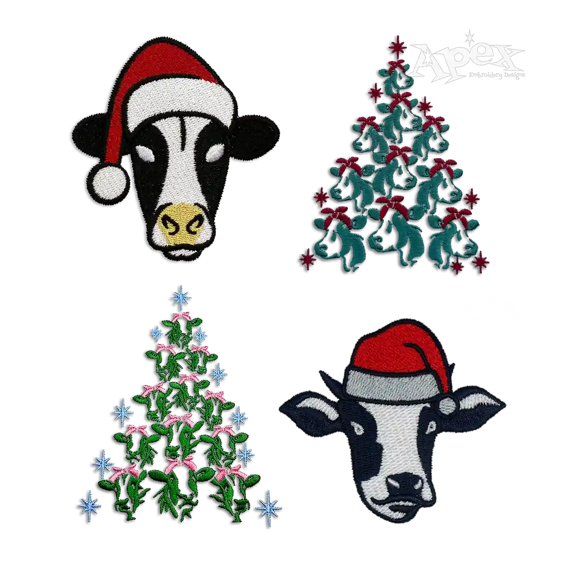 Christmas Tree Cow Heifer Machine Embroidery Designs by Apex All