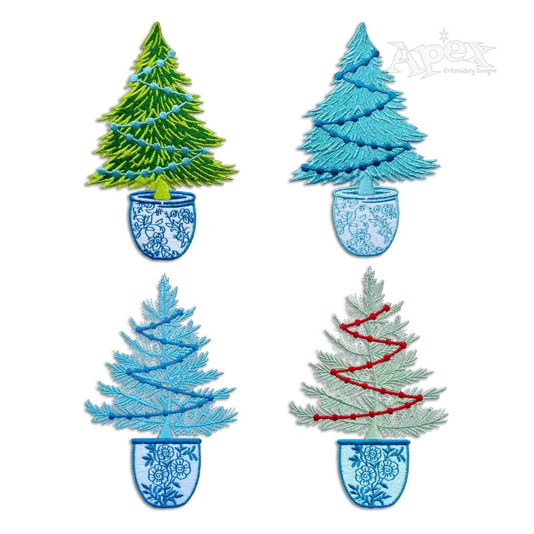 Antique Chinoiserie Christmas Tree Machine Embroidery Designs