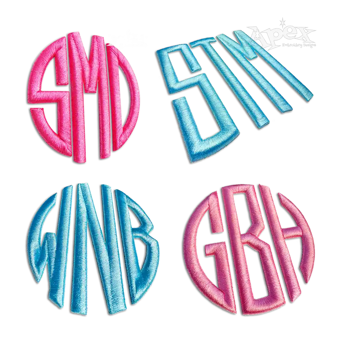 Circle Full 3-D Puff Monogram Machine Embroidery Fonts - Apex All