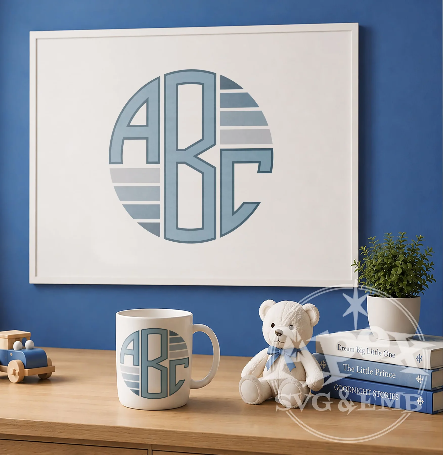 Wall Art Pillow Girls Circle Lined Monogram Font | Split Initials | TTF OTF 