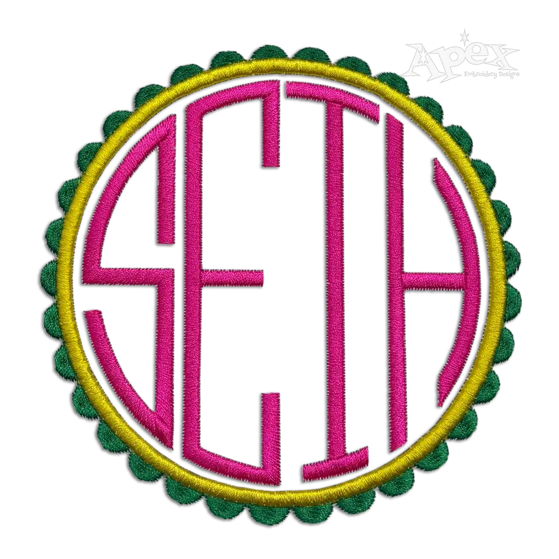 4-letter Machine Embroidery Font Sample Apex