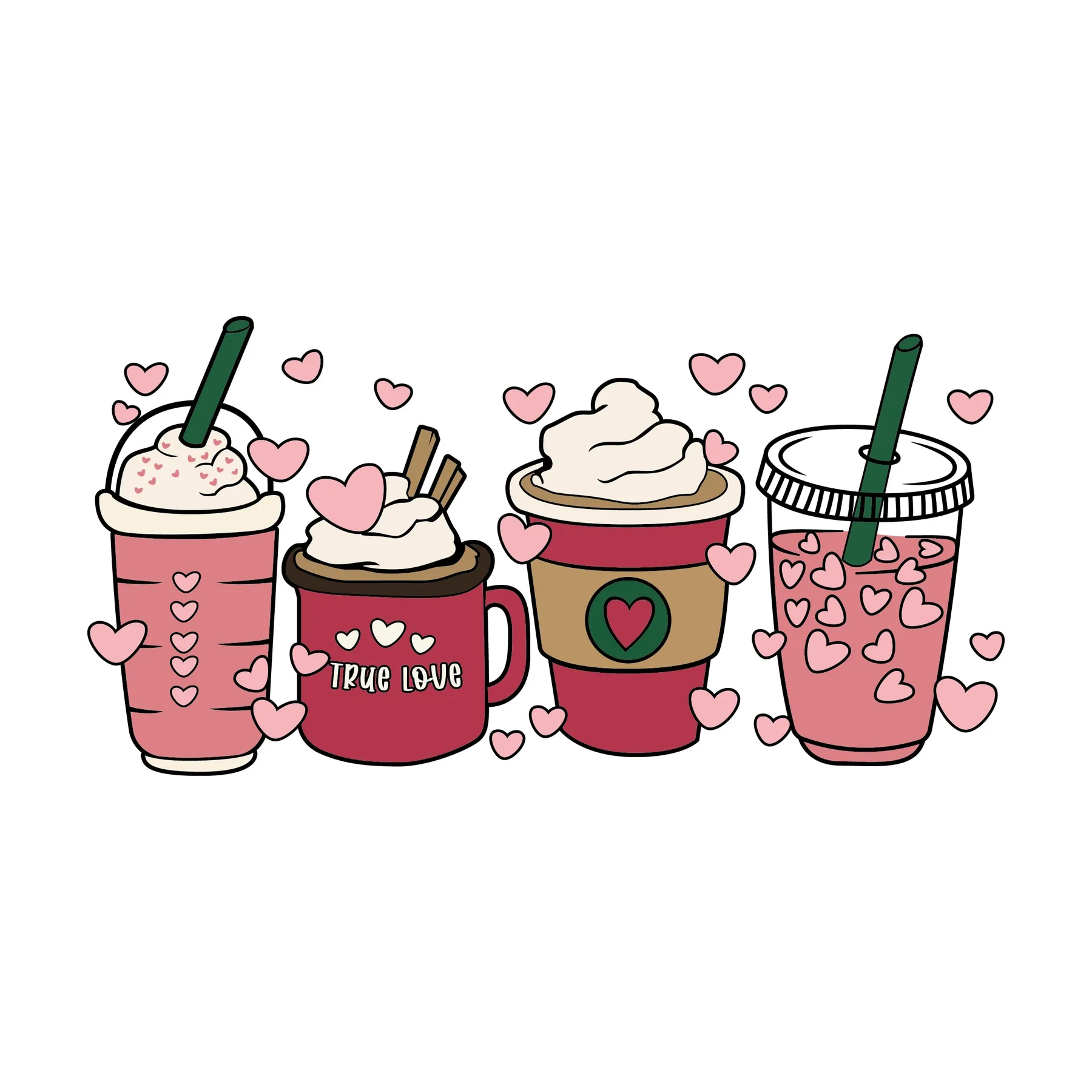 Drinks Mug Cup with Hearts Pack SVG Cuttable Designs