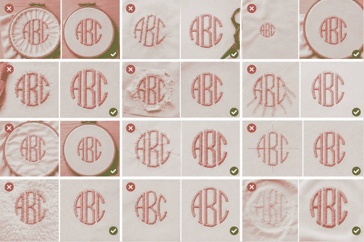 Comparing common mistakes when embroidering monograms.