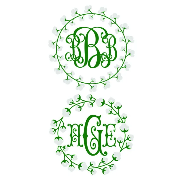 Cotton Wreath Monogram Frame SVG Cuttable Design