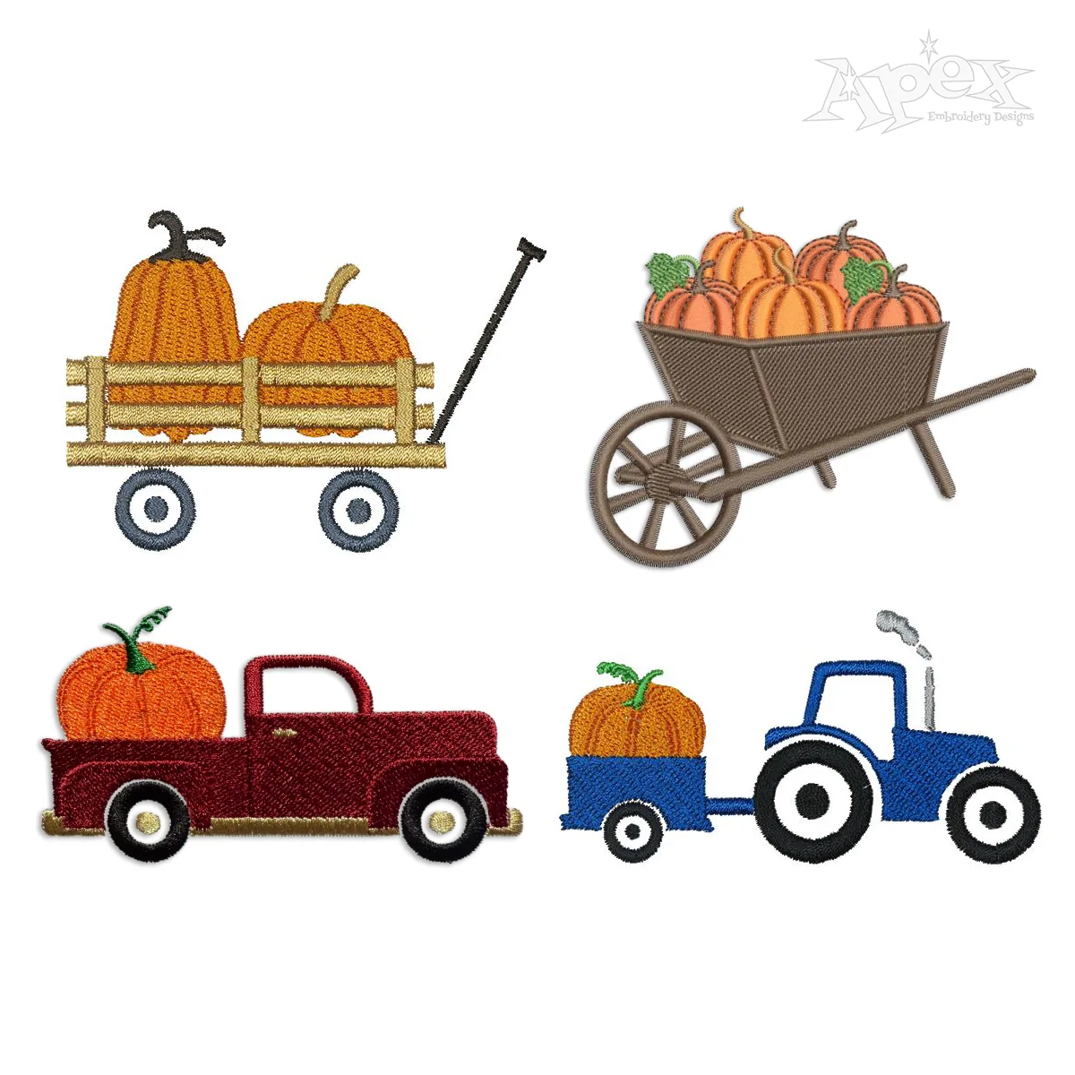 Pumpkin Cart Wagon Truck Tractor Machine Embroidery Designs by Apex