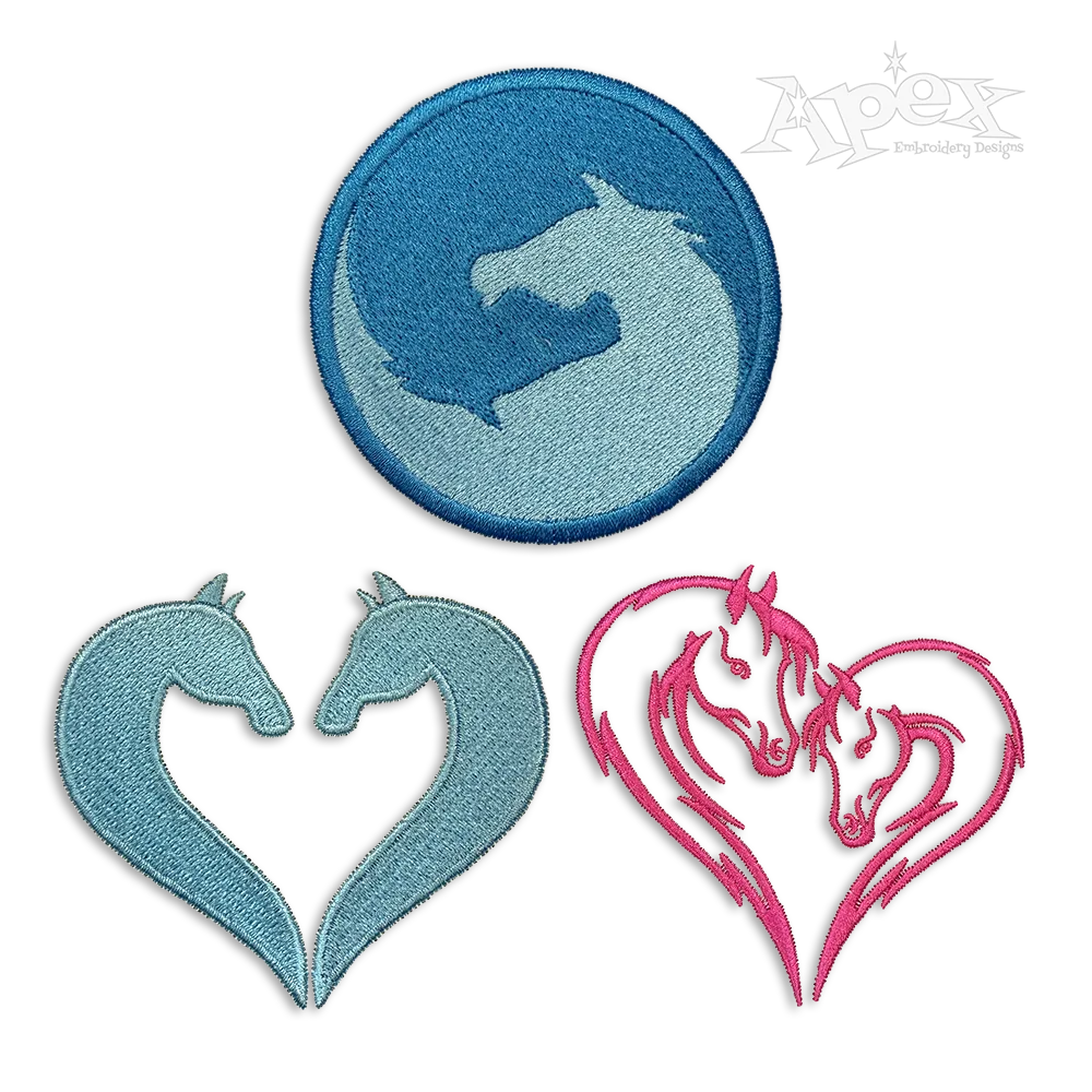 Couple Horses Heart Yin Yang Pack Machine Pack Embroidery by Apex All