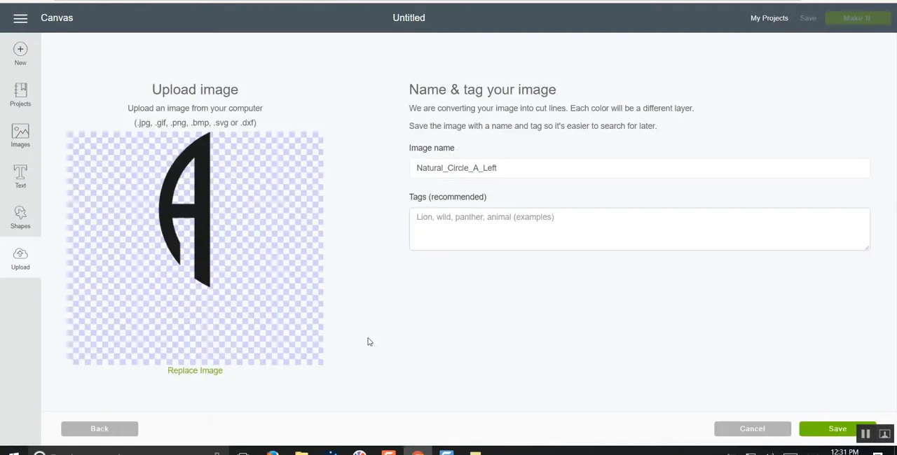 Uploading an SVG monogram letter into Cricut Design Space