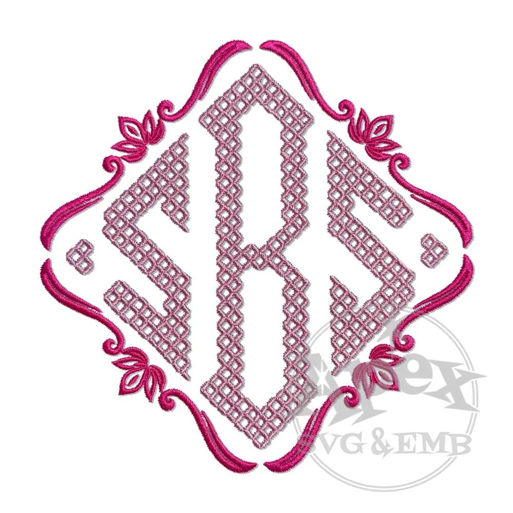 Cross Stitch Diamond Monogram Embroidery Font SBS