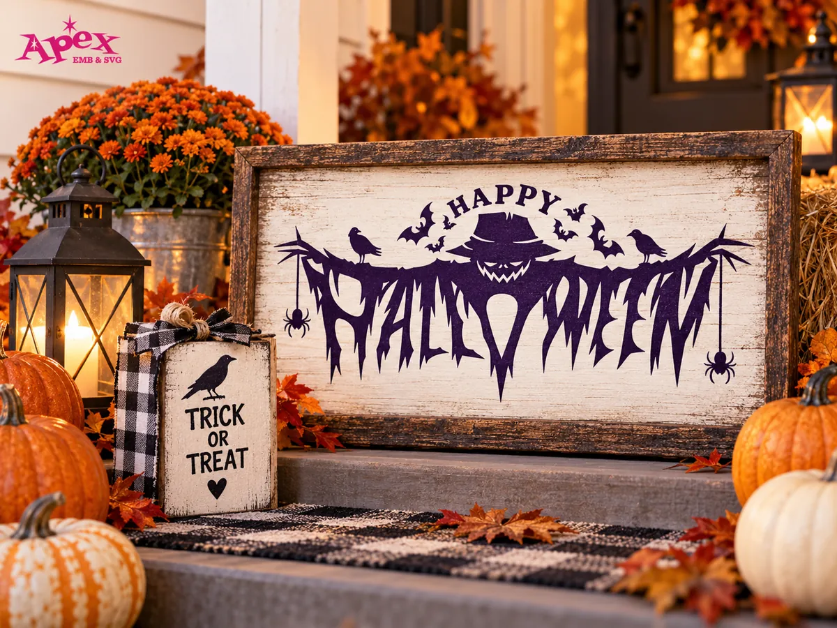 Cute pumpkin Halloween SVG designs on tote bag and sweatshirt