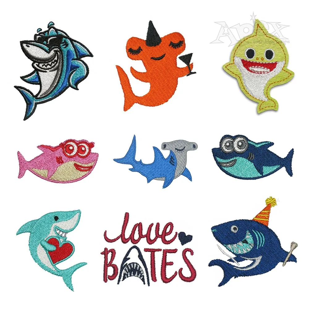 Cute Shark Cartoon Pack Machine Embroidery Designs by Apex All